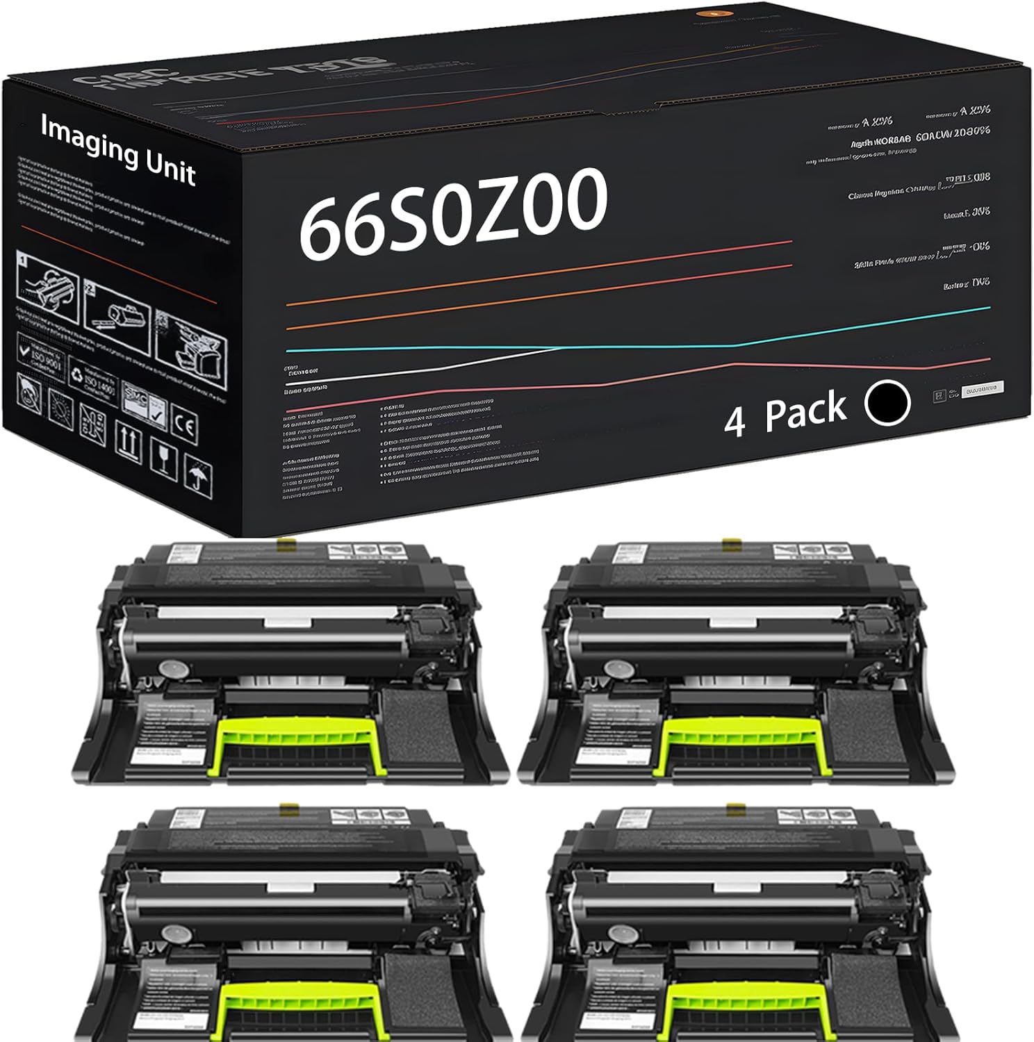 UVUMB Compatible with Lexmark 66S0Z00 Imaging Unit Work for Lexmark MX632adwe MX532adwe MS632dwe MS631dw MS531dw XM3350 Printers (4 Pack Black)