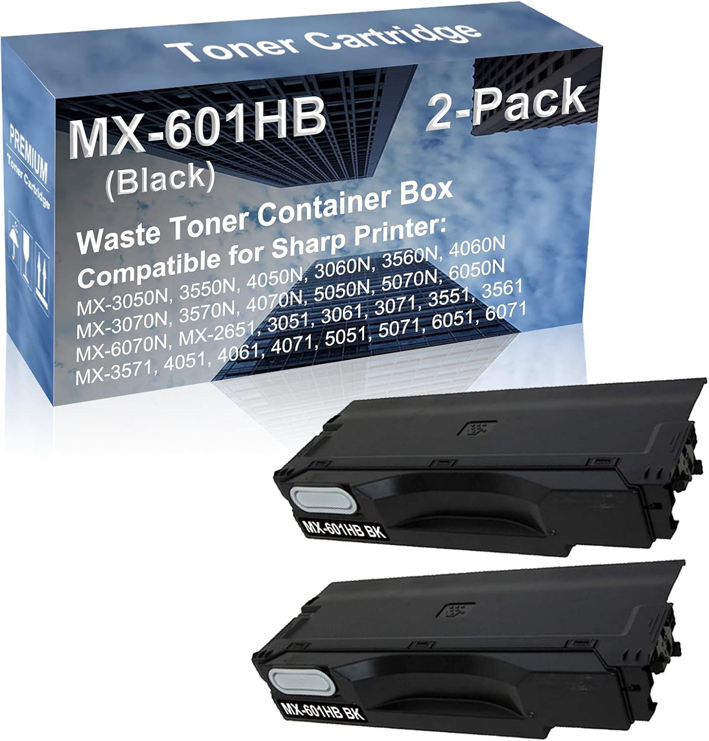 2-Pack Compatible High Capacity MX601HB MX-601HB Waste Toner Container Box use for Sharp MX-3050N, 3550N, 4050N, 3060N, 3560N, 4060N, MX-3070N, 3570N, 4070N Printer (Black)