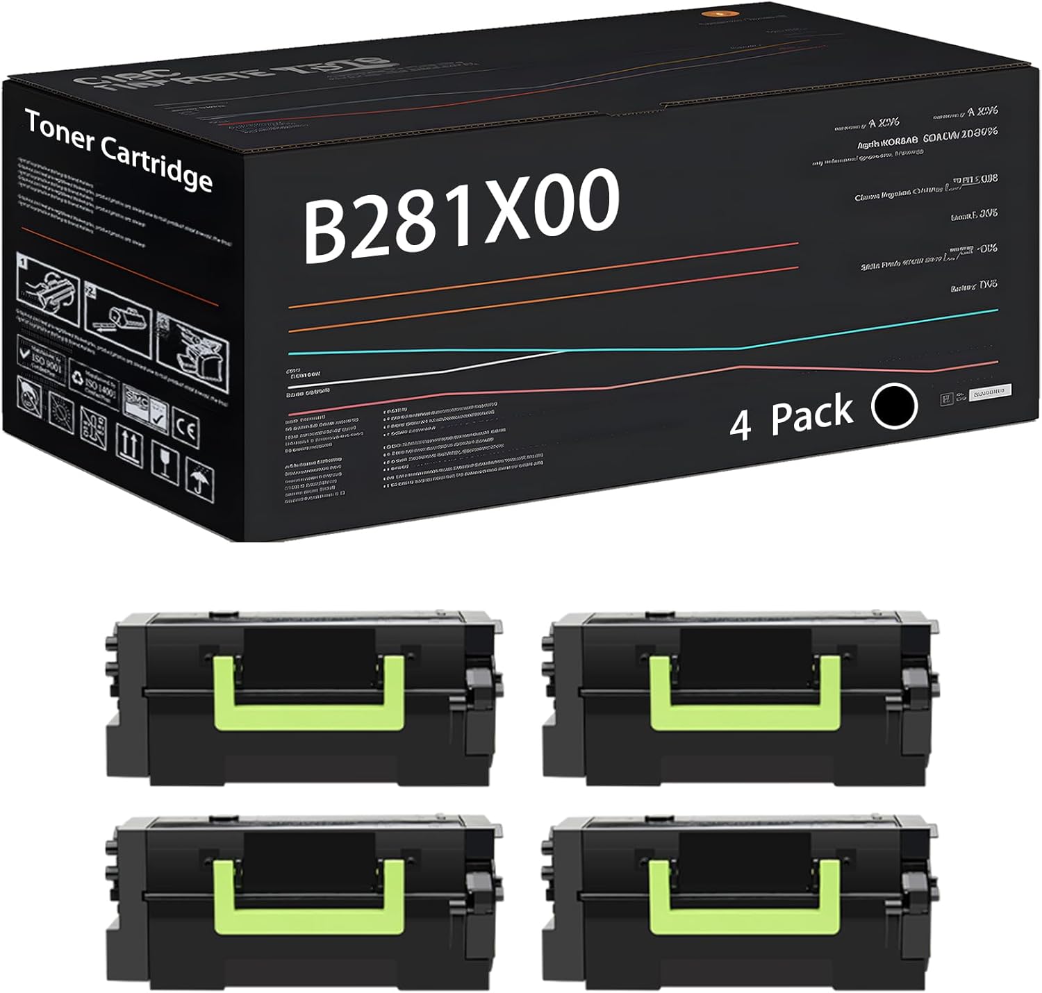 UVUMB Compatible with Lexmark B281X00 Toner Cartridge Work for Lexmark B2865dw Printers, with Chip, High Yield 40000 Pages, High-Definition Printing (4 Pack Black)