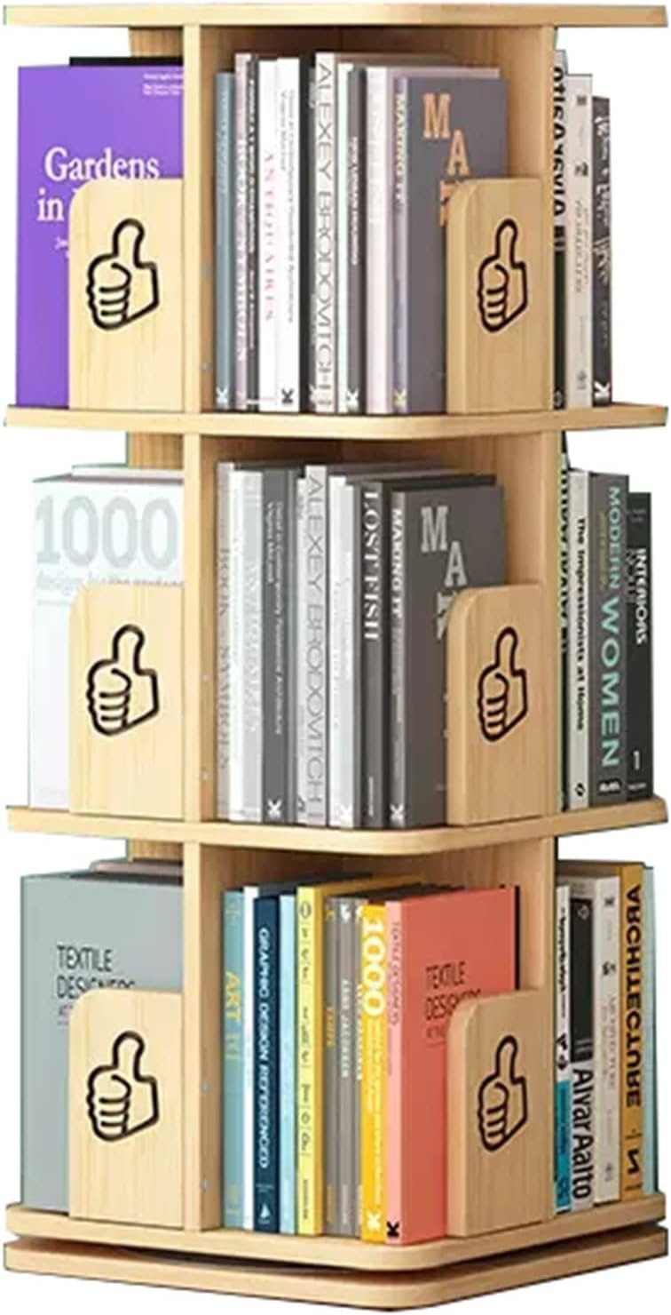 GaRcan Bookcases 360° Rotating Bookshelf Wooden Floor Bookcase Multifunctional Book Storage Shelf Multi-Layer Shelf (Wood 40 * 40 * 100cm)