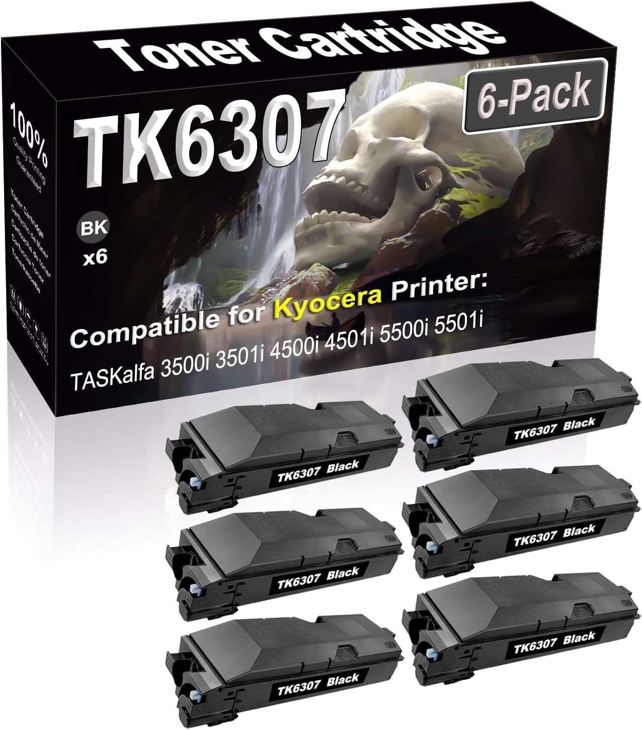 SINIYA 6-Pack (Black) Compatible TASKalfa 3500i 3501i 4500i 4501i 5500i 5501i Laser Printer Cartridge (High Capacity) Replacement for Kyocera TK6307 TK-6307 TK-6307K 1T02LH0US0 Printer Cartridge