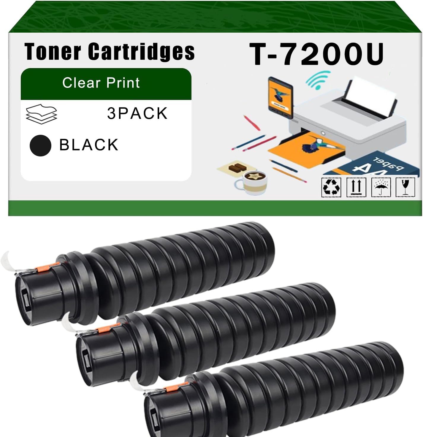 AGNNQ Compatible for Toshiba T-7200U Toner Cartridges e-Studio 523 523T 603 603T 723 723T 853 Printers, High Yield 74400 Pages Bright Clear Colors (3 Pack Black)