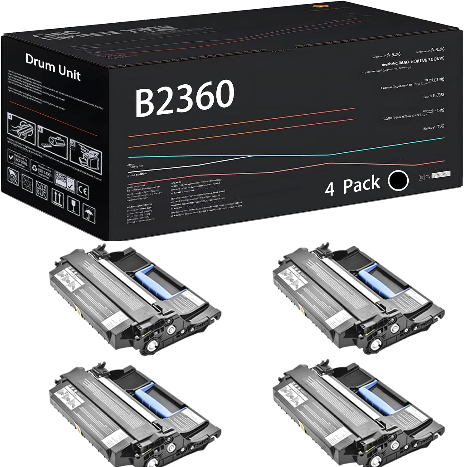 UVUMB Compatible with Dell B2360 Drum Unit for Dell B2360 B2360D B2360DN B3460 B3460DN B3465 B3465DN B3465DNF S2830 Printer (4 Pack Black)
