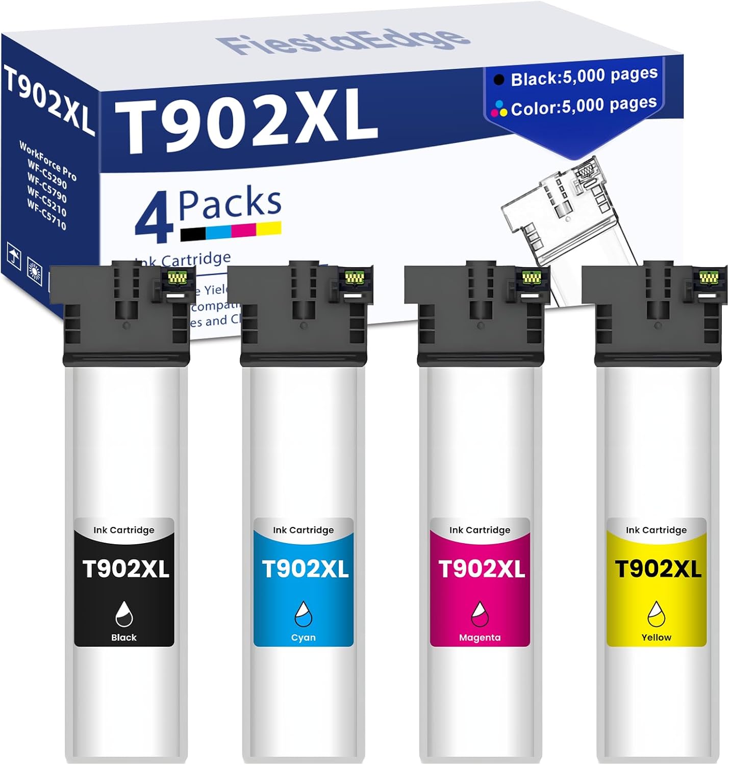 Remanufactured T902 T902XL High Capacity Ink Cartridge T902XL120 T902XL220 T902XL320 T902XL420 Replacement for T902XL T902 Ink Pack for WorkForce Pro WF-C5290 WF-C5790 WF-C5210 WF-C5710 Printer Ink