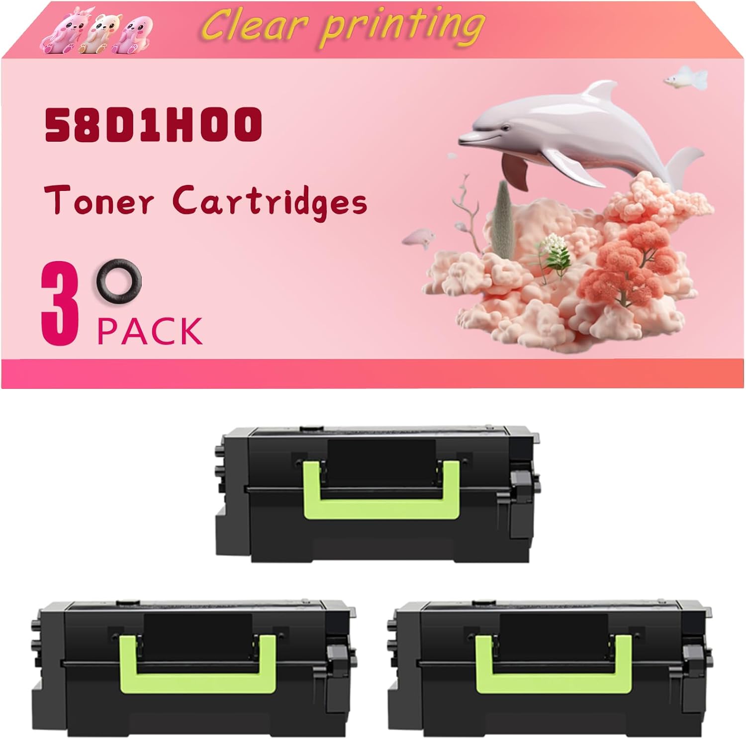 58D1H00 Toner Cartridges Compatible for Lexmark MS725dvn MS821dn MS821n MS822de MS823dn MS823n MS825dn MS826de Printers, High Yield 15000 Pages, Clear Bright Colors (3 Pack Black)