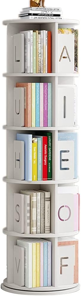 bookcases Rotating Bookshelf Floor-to-Ceiling Picture Book Rack Home Student Shelf Alphabet Bookcase White (Color : White, Size : 50.5 * 159cm)