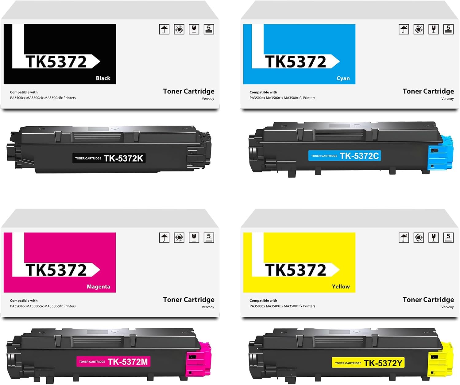 Verveoy TK5372 TK-5372 Remanufactured Toner Replacement for Kyocera TK-5372 TK5372 TK-5372K TK-5372C TK-5372M TK-5372Y Toner Cartridge for ECOSYS PA3500cx MA3500cix MA3500cifx Printer (4-Pack)