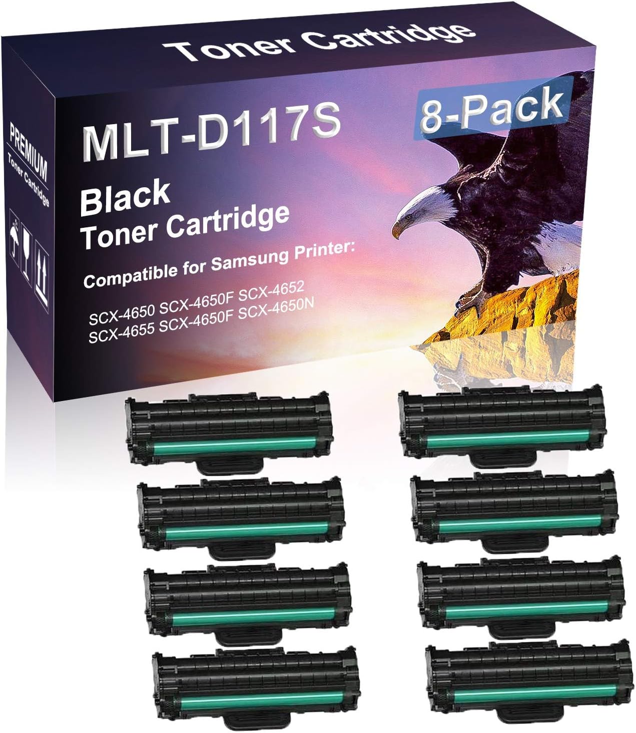 8 Pack (Black) Compatible Laser Printer Cartridge (High Yield) Replacement for Samsung MLT-D117S D117S Imaging Cartridge for Samsung SCX-4650F SCX-4650N Printer