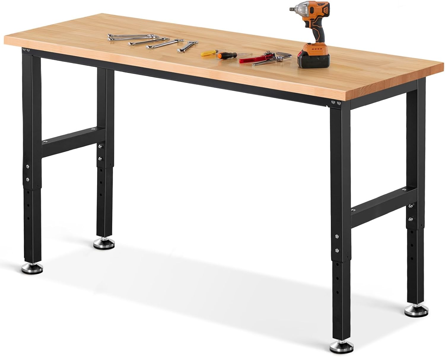 ENJOYWOOD Work Bench 60 Inch Work Table for Garage Heavy Duty Rubberwood Tabletop Workbench for Woodworking Shop Home Office Electronic Cutting Wood