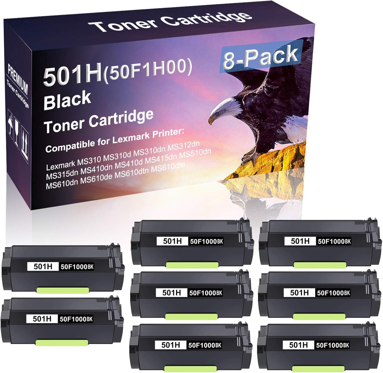 Credibility Store 8 Pack (Black) Compatible High Yield 501H | 50F1H00 Laser Printer Toner Cartridge use for MS310 MS310d MS310dn MS312dn MS315dn Printer
