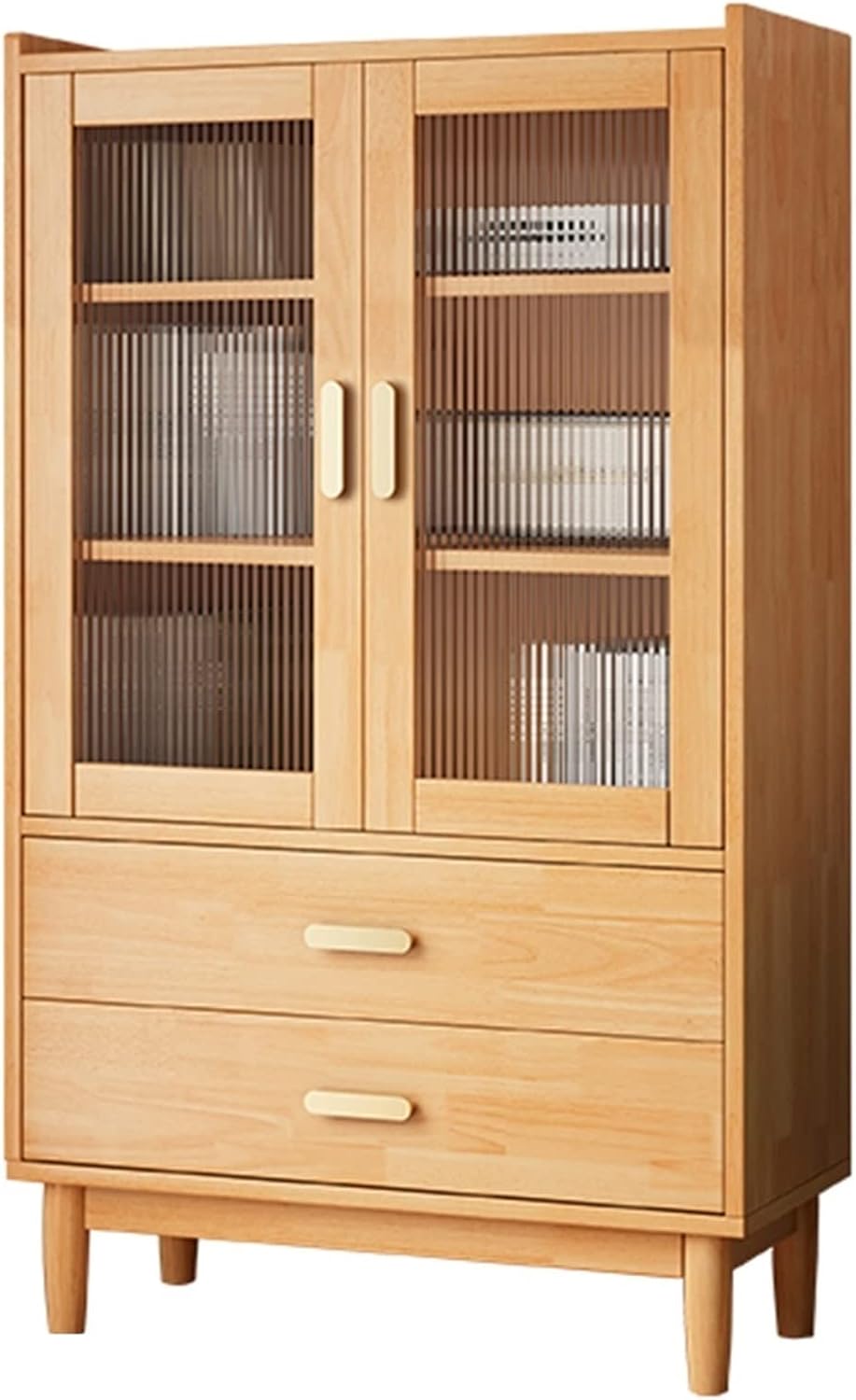 Solid Wood Bookcase with Glass Door, Display Cabinet Floor-to-Ceiling Bookshelf for Living Room MINGPING (Color : Wood Color 80x35x140cm)