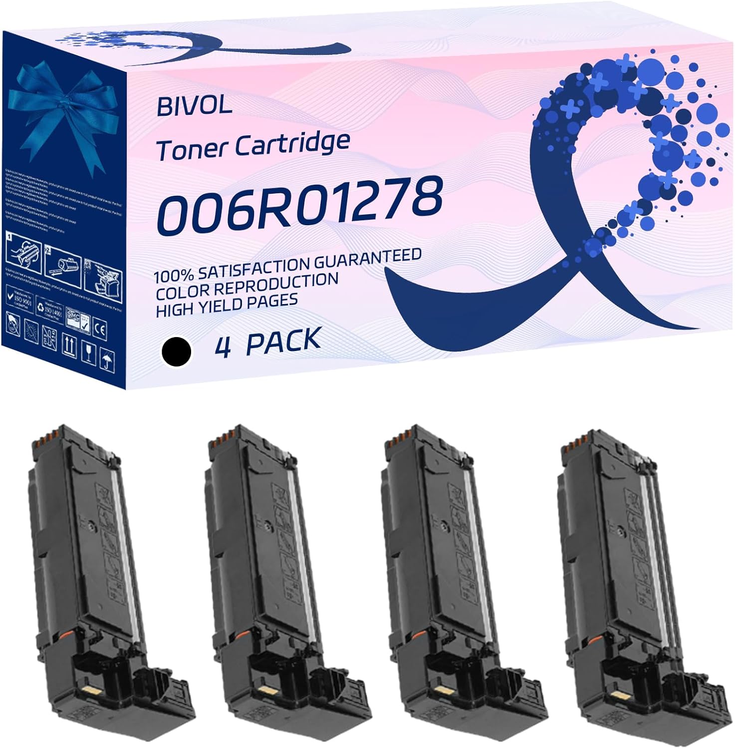 BIVOL 006R01278 Toner Cartridge Compatible for Xerox FaxCentre 2218 Printers, with Chip, High Yield 9000 Pages, Vivid Colors (4 Pack Black)