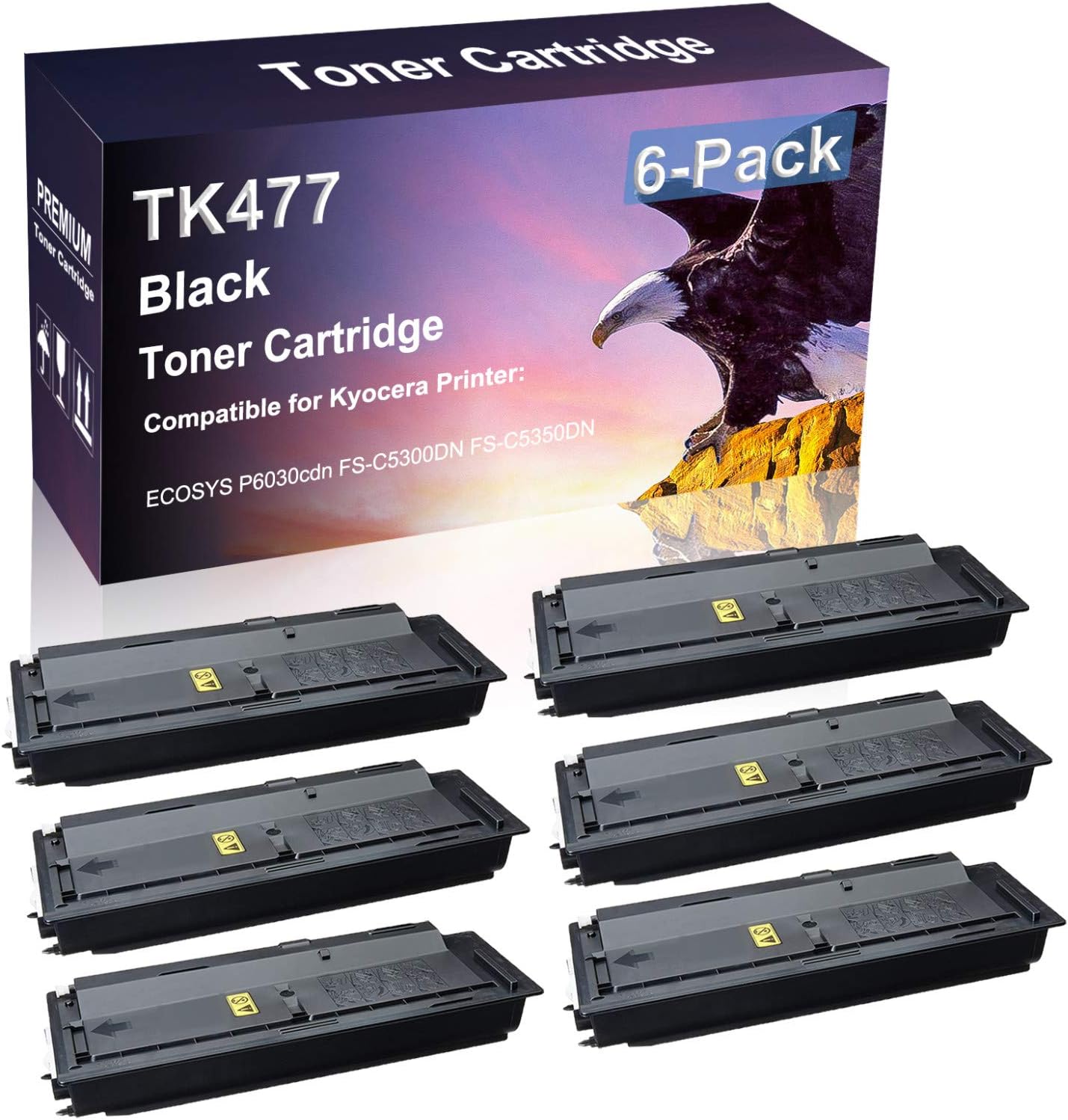 Credibility Store 6 Pack (Black) Compatible High Yield TK477 Laser Printer Toner Cartridge use for Kyocera ECOSYS P6030cdn FS-C5300DN FS-C5350DN Printer