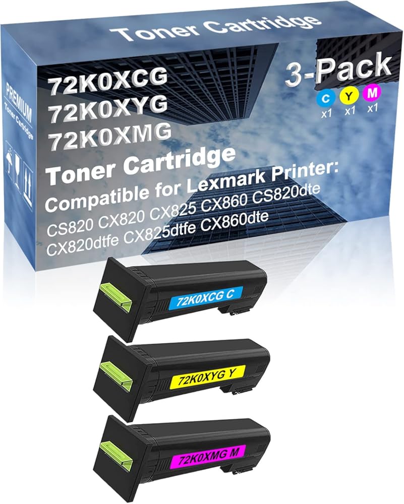 3-Pack (C+Y+M) Compatible High Yield 72K0XCG+ 72K0XYG+ 72K0XMG Laser Printer Toner Cartridge Used for CX825dtfe CX860dte Printer