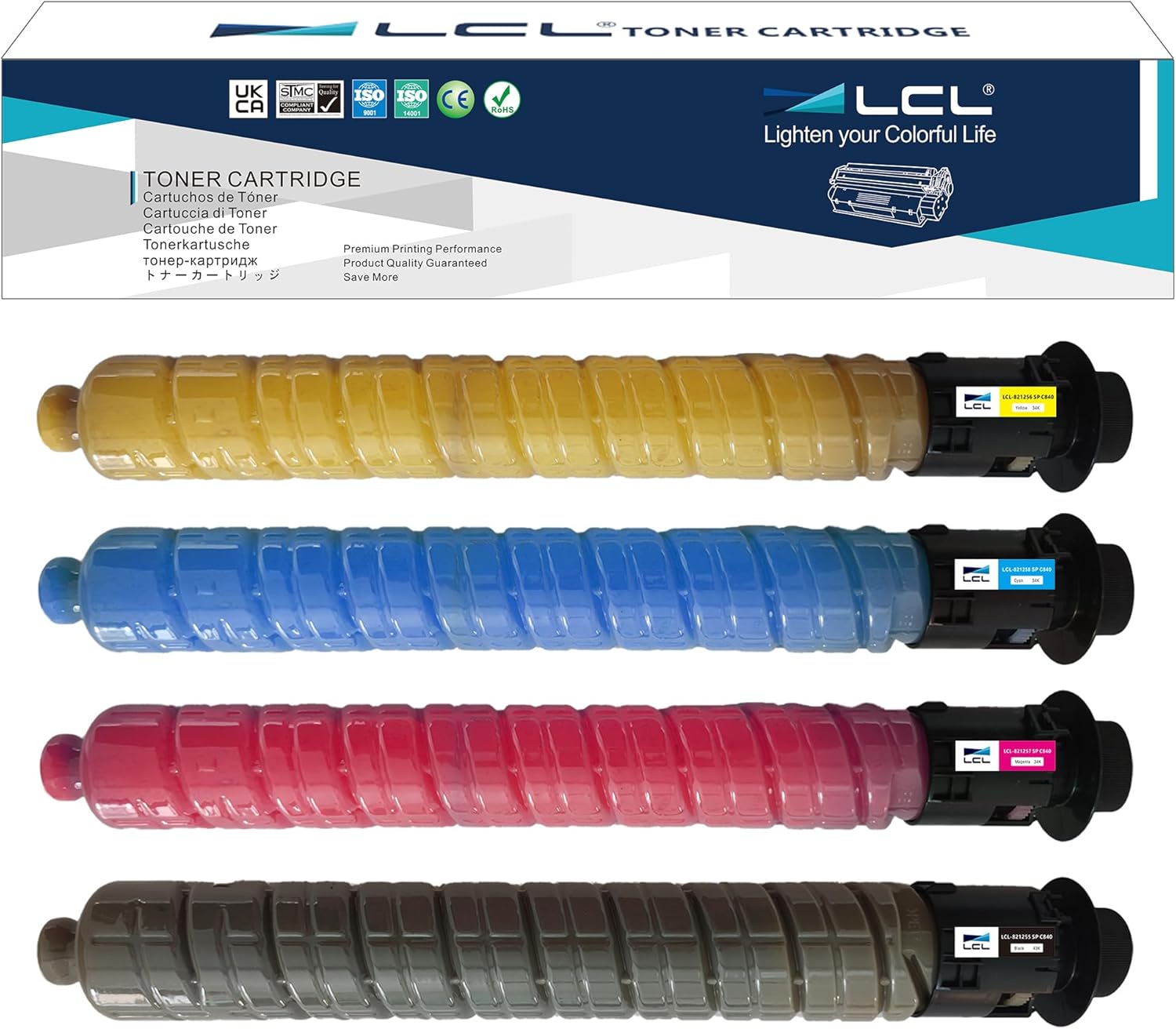 LCL SP C840 High Yield Toner Cartridge Replacement for Ricoh 821255 821256 821257 821258 for Ricoh SP C840 SP C840DN SP C842 SP C842DN Printer (4-Pack KCMY)