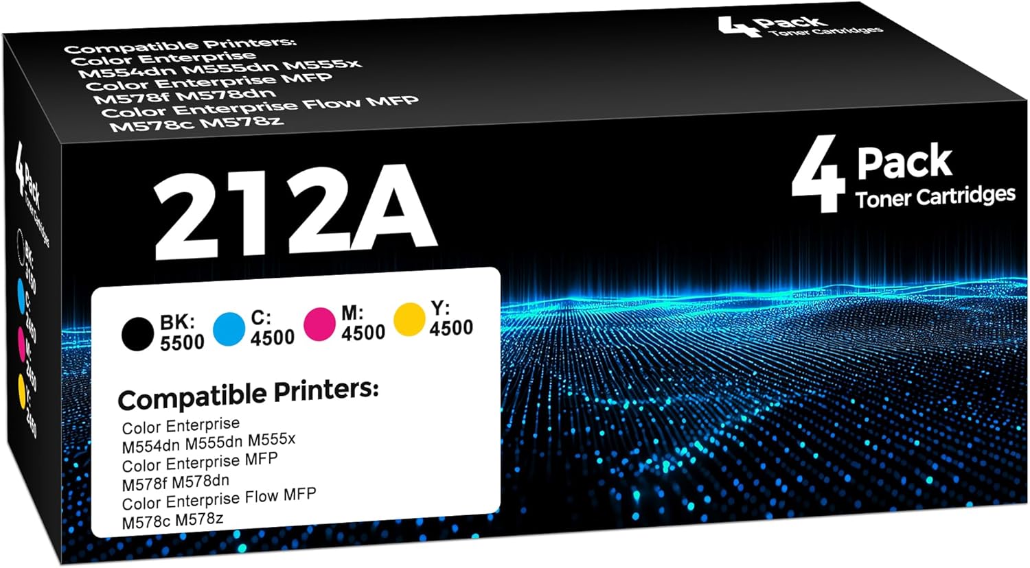 212A Toner Cartridges 4 Pack (with Chip) Compatible for HP 212A 212X W2120A W2120X Replacement for Color LaserJet Enterprise M554dn M555dn M555x MFP M578 Series Printer (Black/Cyan/Magenta/Yellow)