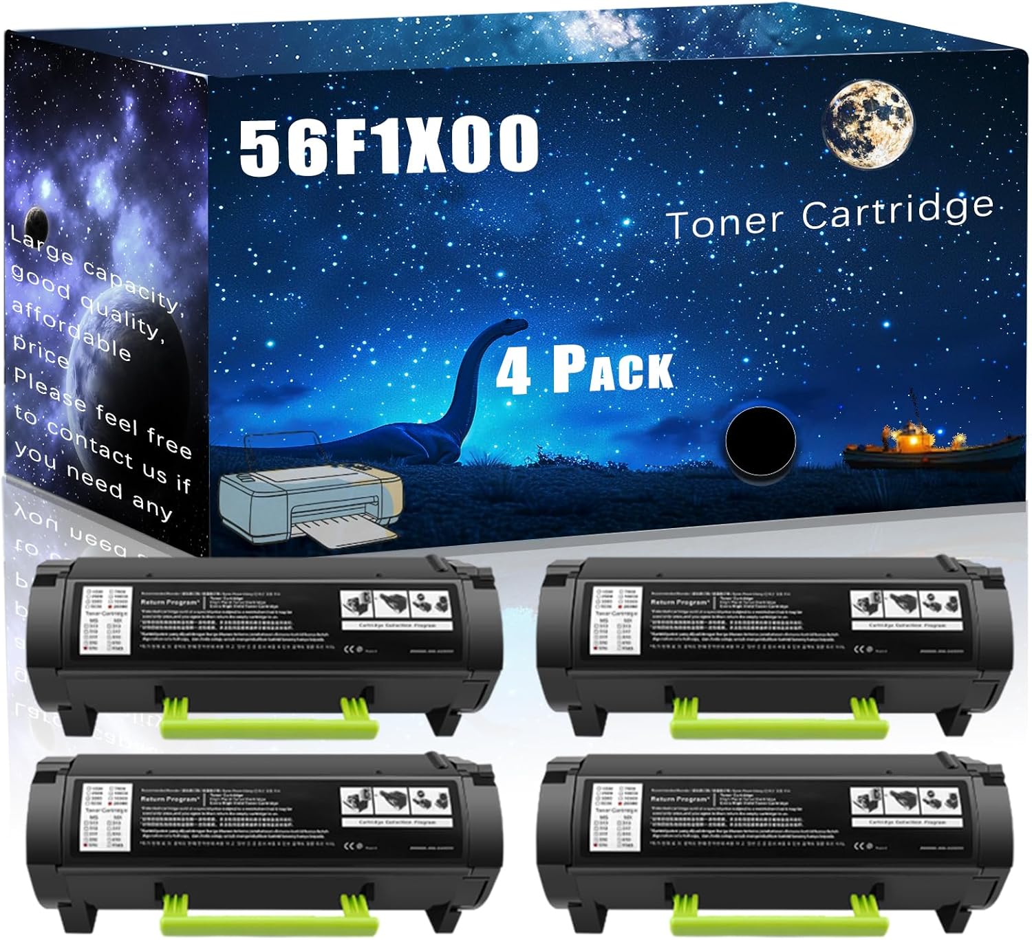 56F1X00 Toner Cartridge Compatible for Lexmark MS421dn MS421dw MS521dn MS621dn MS622de MX622adhe Printers,with Chip Large Printing Demands (4 Pack Black)