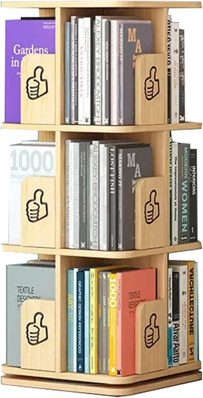 GaRcan Bookcases 360° Rotating Bookshelf Wooden Floor Bookcase Multifunctional Book Storage Shelf Multi-Layer Shelf (Wood 40 * 40 * 100cm)