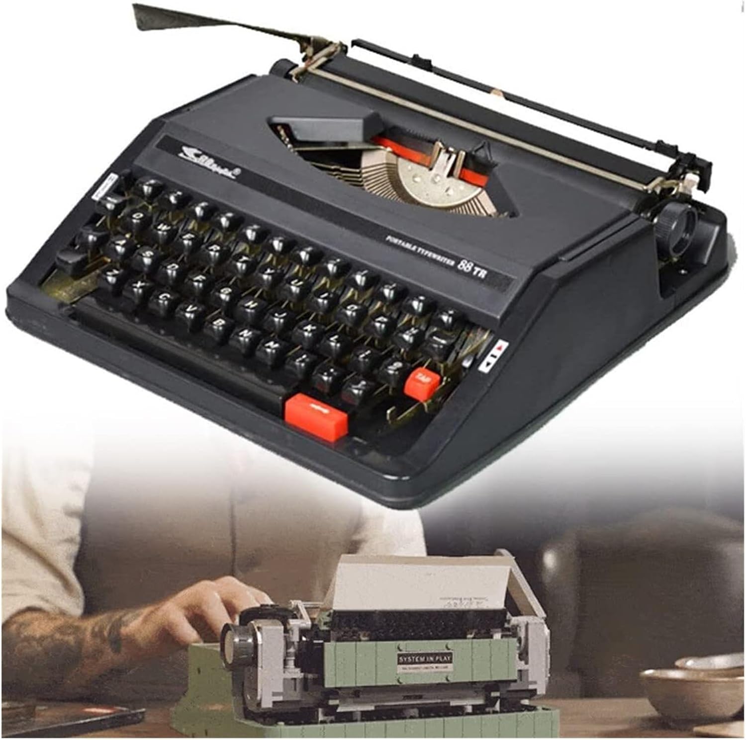 1980 Classic Nostalgia Portable Retro Manual Typewriter, Machinery Word Processing Vintage English Typewriter with Double Ribbon and Outer Box(Black)