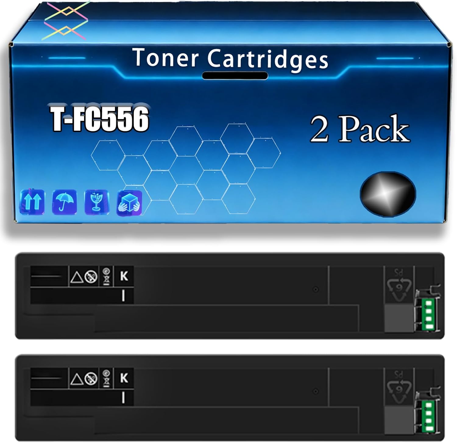 T-FC556 Toner Cartridges Compatible for Toshiba E Studio 5506AC 5506ACT 6506AC 6506ACT 7506AC 7506ACT Printers, with Chip, Bright Colors Clear Printing (2 Pack Black)