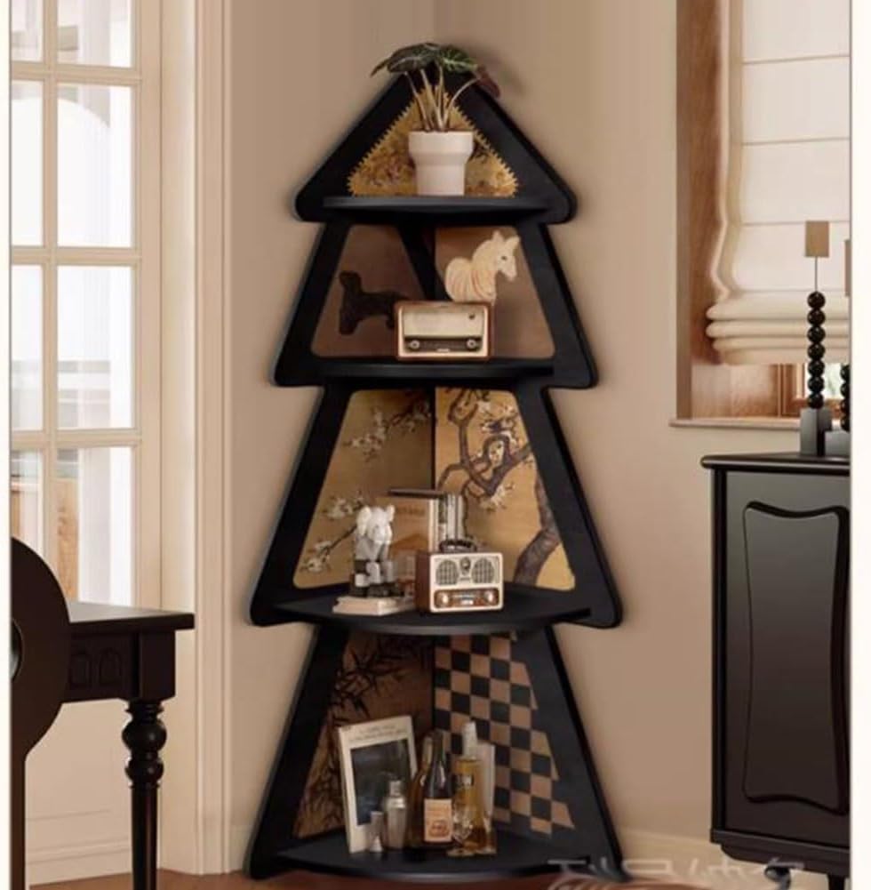 Etlegor Chinese Retro Corner Bookcase, Multi-Layer Storage Rack Mid Ancient Style Triangular Shelf Triangle Cabinet Bookshelf for Small Apartment, Living Room(40x40x170cm)