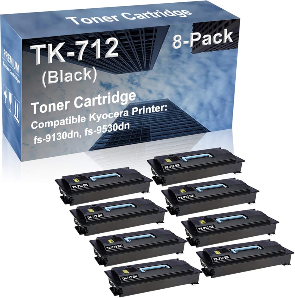 8-Pack Compatible High Capacity TK712 (TK-712) Imaging Toner Cartridge use for Kyocera fs-9130dn, fs-9530dn Printer (Black)
