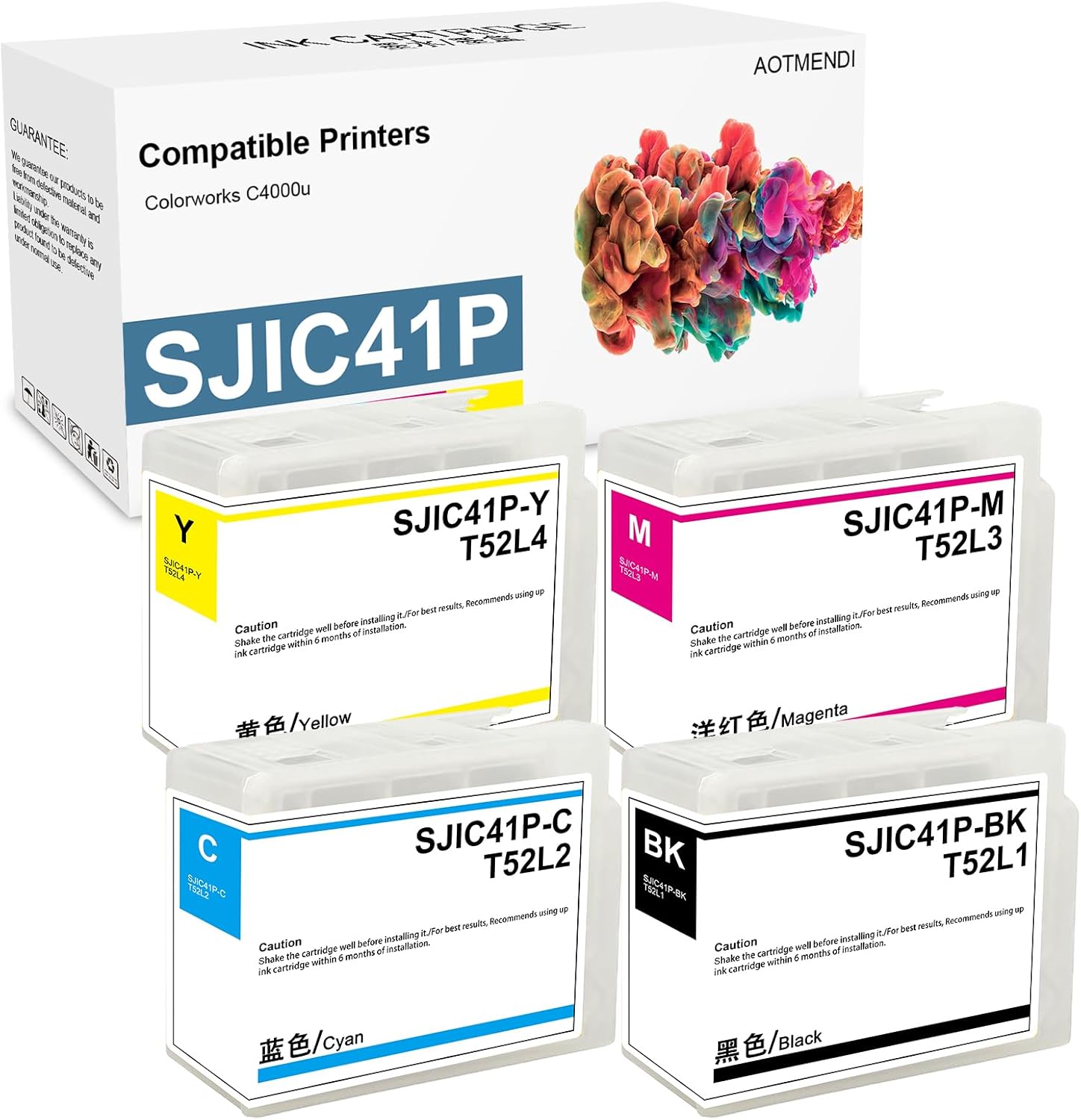 AOTMENDI SJIC41P Ink Cartridge Set Replacement for Colorworks C4000u (4-Pack, BK/C/M/Y, C13T52L520 C13T52L220 C13T52L320 C13T52L420)