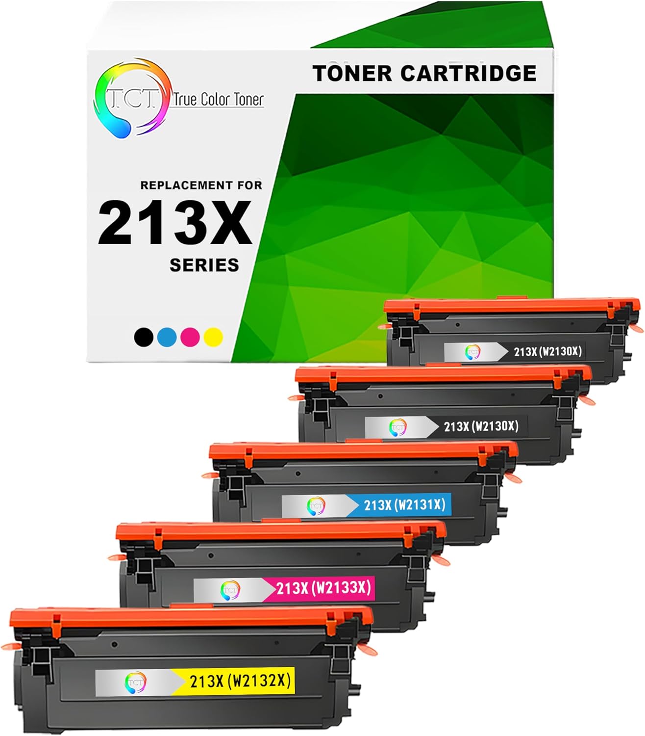TCT 213X Toner Cartridge 5 Pack - Compatible Replacement for HP 213X High Yield Works with HP Color LaserJet Enterprise 5700dn 6700, MFP 5800dn Printers (Black Cyan Magenta Yellow)