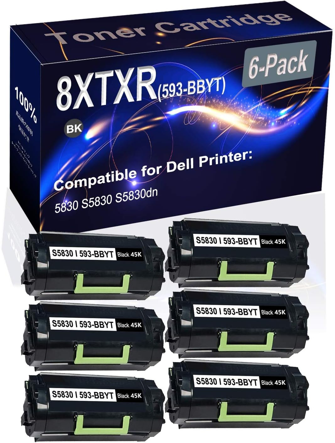 6-Pack (Black) Compatible 5830 S5830 S5830dn Laser Printer Cartridge (High Capacity) Replacement for Dell 8XTXR (593-BBYT) Printer Cartridge