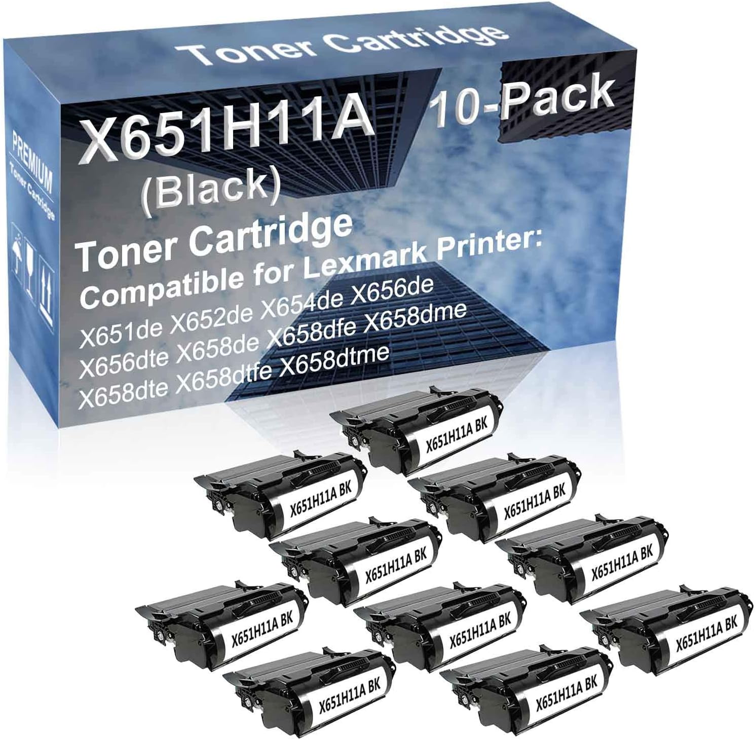 10-Pack Compatible High Capacity X651H11A Printer Cartridge use for X656dte X658de X658dfe Printer (Black)