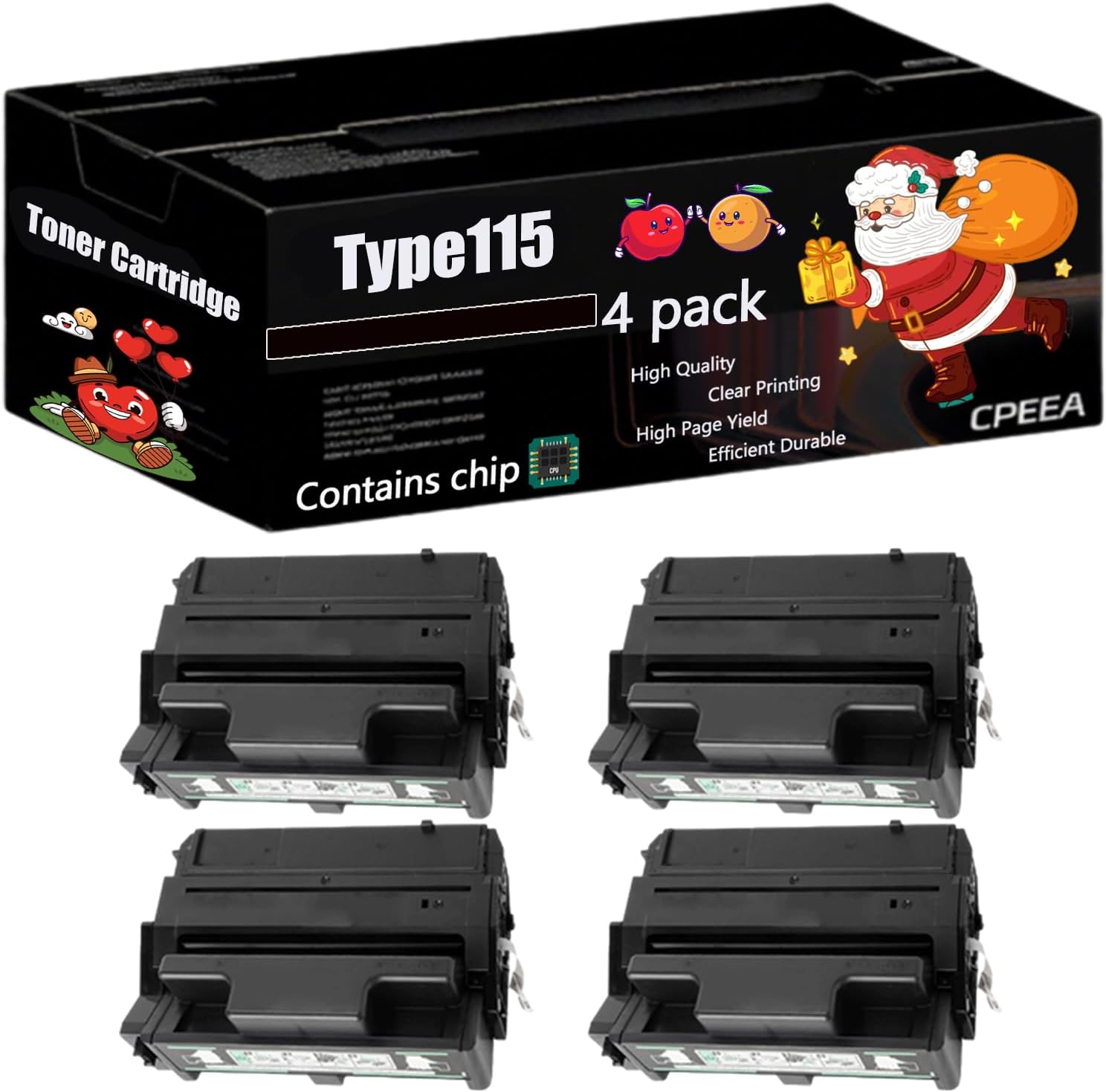 Compatible for Ricoh Type115 Toner Cartridge Work for Ricoh Aficio AP600N AP610N AP610i AP2600 AP2600N AP2610 AP2610N Printers, with Chip, High Yield 30000 Pages, Clear Printing (4 Pack Black)
