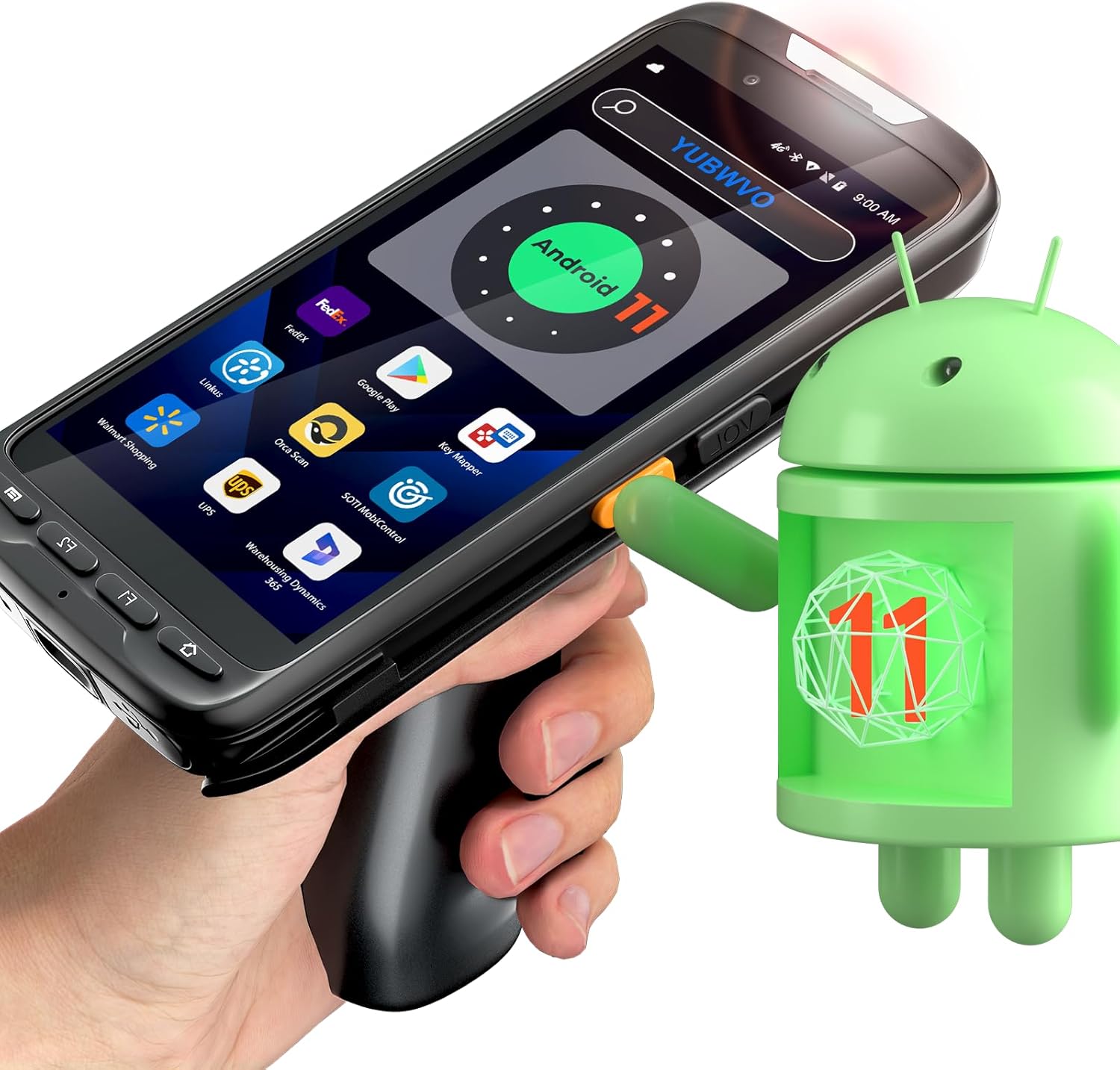 Android 11 9000mAh Barcode Scanner with Pistol Grip IP65 Rugged PDA Handheld with Zebra SE4710 Scanner, NFC 3G 4G Bluetooth GPS Wi-Fi QR 1D 2D Barcode Scanner, Removable Battery