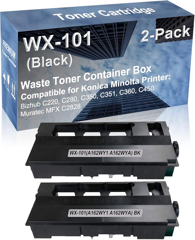 2-Pack Compatible High Capacity Muratec MFX C2828 Printer Waste Toner Container Box Replacement for Konica Minolta WX101 WX-101(A162WY1 A162WYA) Printer Cartridge (Black)