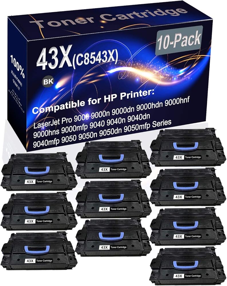 10-Pack (Black) Compatible 9000 9000n 9000dn 9000hdn 9000hnf 9000hns 9000mfp Laser Printer Cartridge (High Capacity) Replacement for HP 43X (C8543X) Printer Cartridge