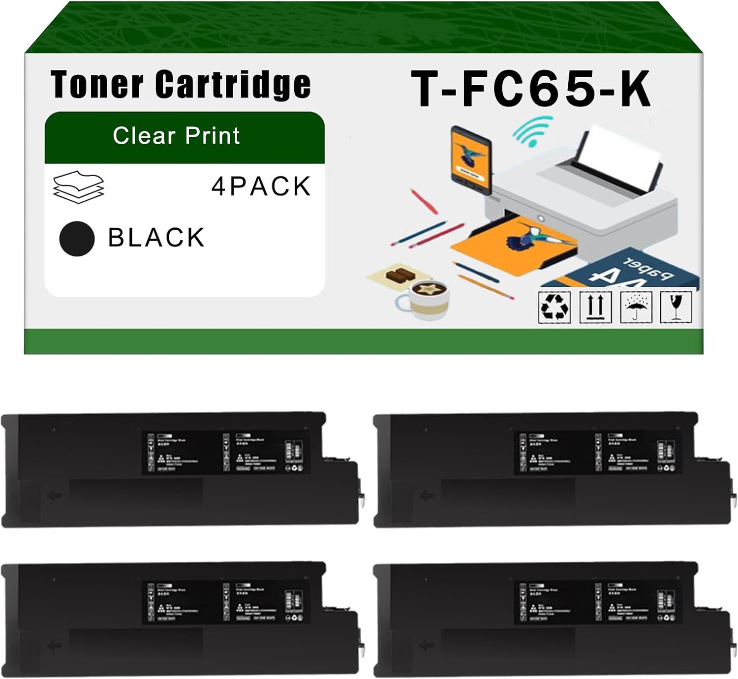 AGNNQ Compatible for Toshiba T-FC65-K T-FC65-C T-FC65-M T-FC65-Y Toner Cartridge E Studio 6540C 5540C 5540CT 6540CT 6550C 6550CT Printers, High Yield 87400 Pages Bright Clear Colors (4 Pack Black)