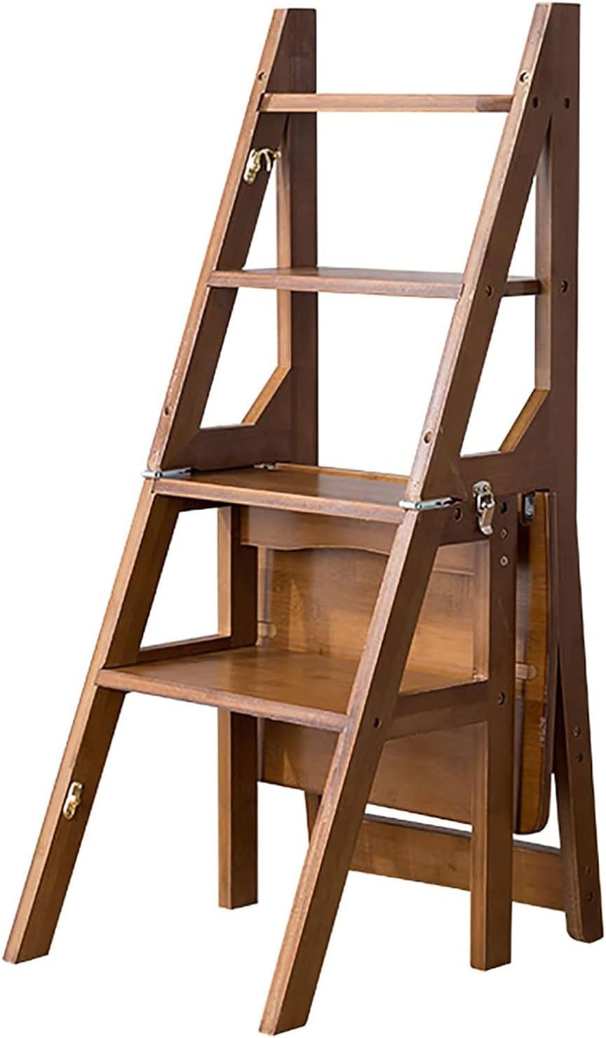 ZAJ Librería Wooden Bookshelf Folding Library Ladder Chair Multifunctional Bookcase 2 in 1 Wood Step Stool Lightweight Portable Storage Shelf Flower Display Stand for Home Display Shelf Estantería