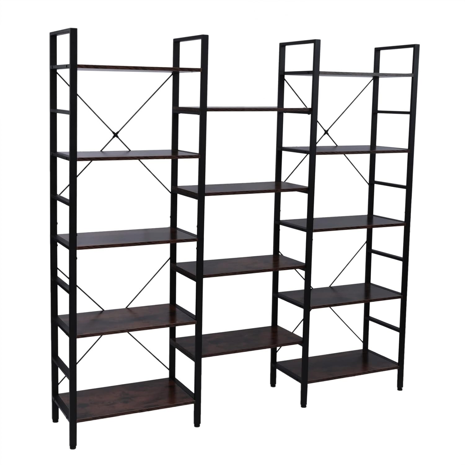 KIZQYN Bookcase Vintage Industrial Style Bookcase and Metal Bookcase Large Open Bookcase Bookcase Triple Wide 5-Layer Bookcase Bookshelf (Color : Brown)