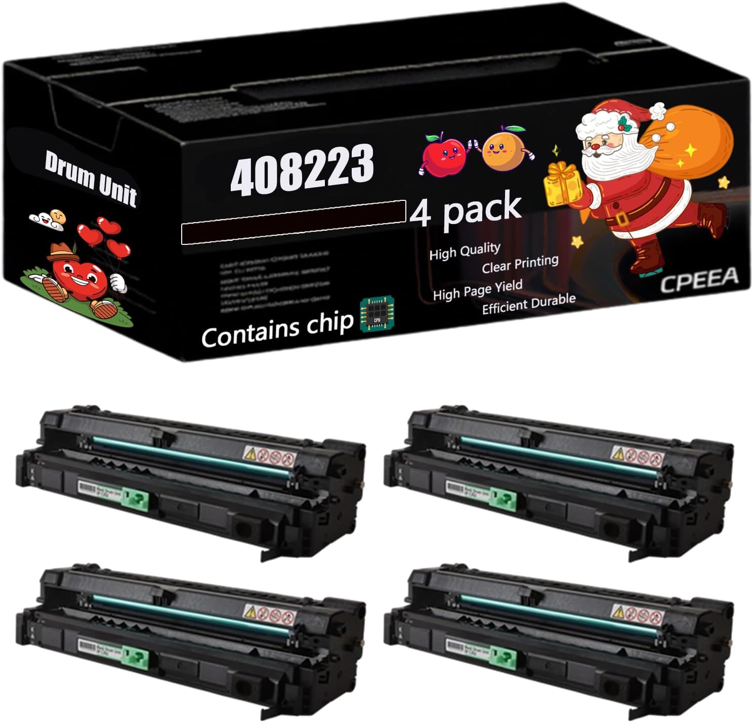 Compatible for Ricoh 408223 408224 Drum Unit Work for Ricoh P C360DNW C360SFNw C352DN Printers, with Chip, High Yield 20000 Pages, Clear Printing (4 Pack Black)