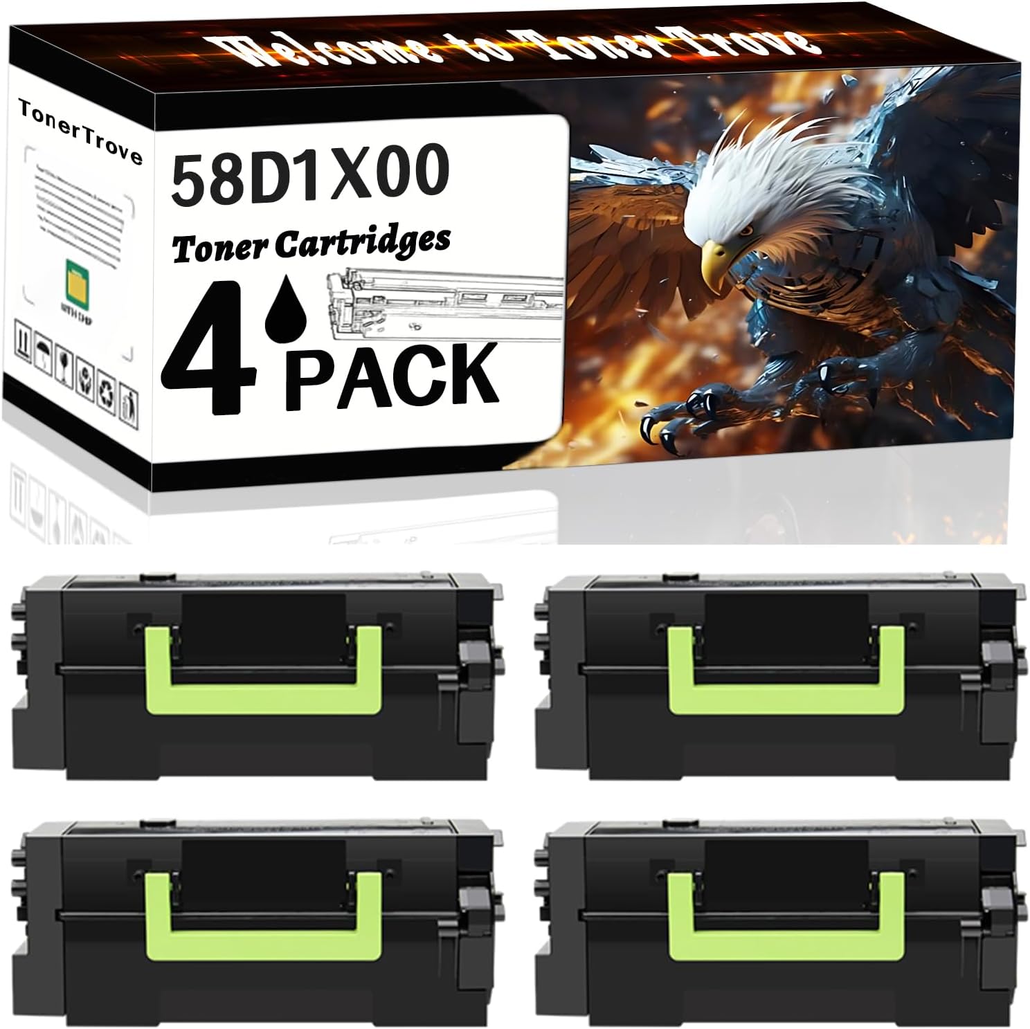 58D1X00 Toner Cartridges Compatible for Lexmark MS725dvn MS821dn MS821n MS822de MS823dn MS823n MS825dn MS826de Printers, Office Printing is Easy Clear Smooth (4 Pack Black)