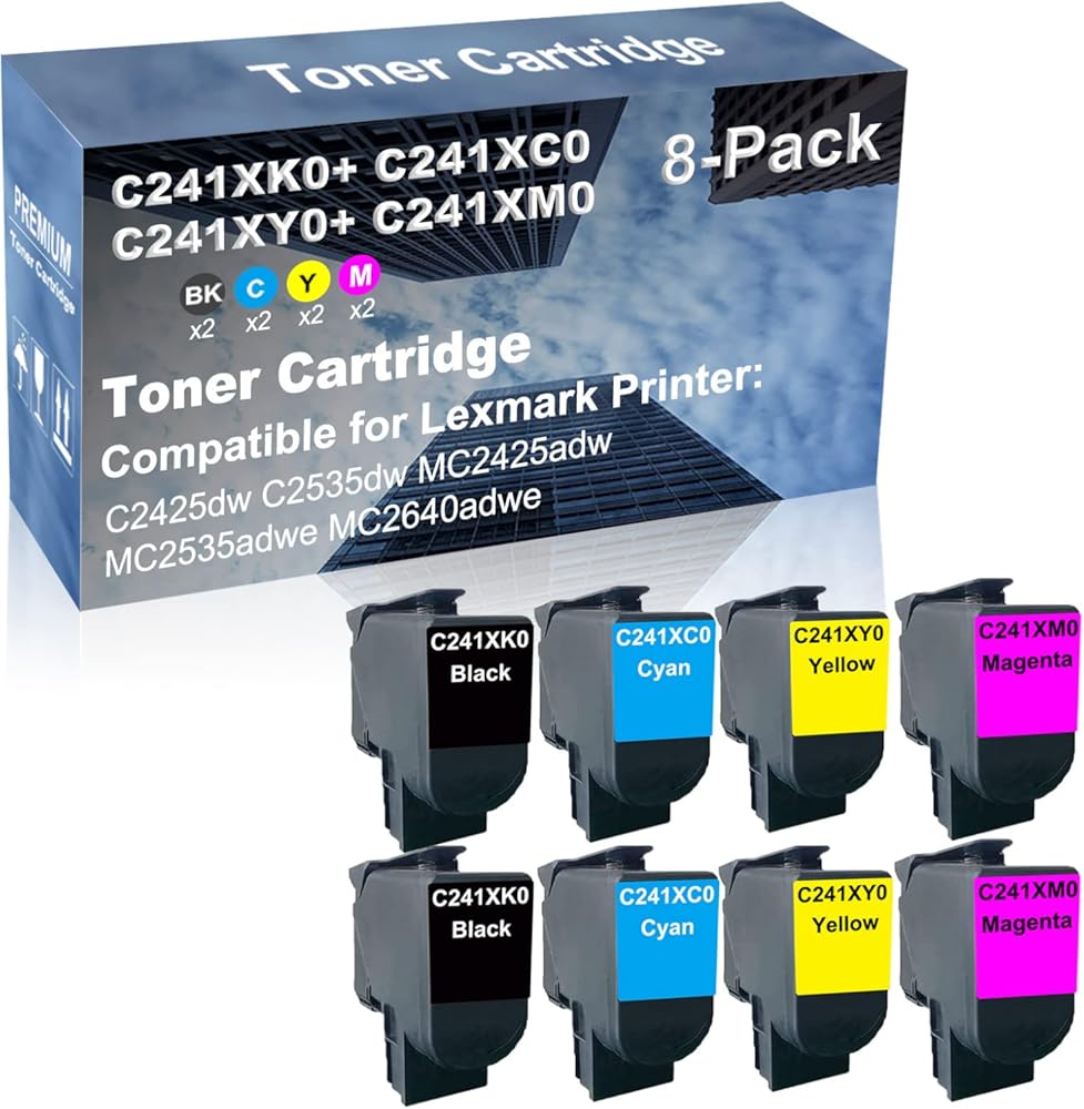 8-Pack (2BK+2C+2Y+2M) Compatible High Capacity C241XK0+ C241XC0+ C241XY0+ C241XM0 Toner Cartridge Used for C2425dw, C2535dw Printer