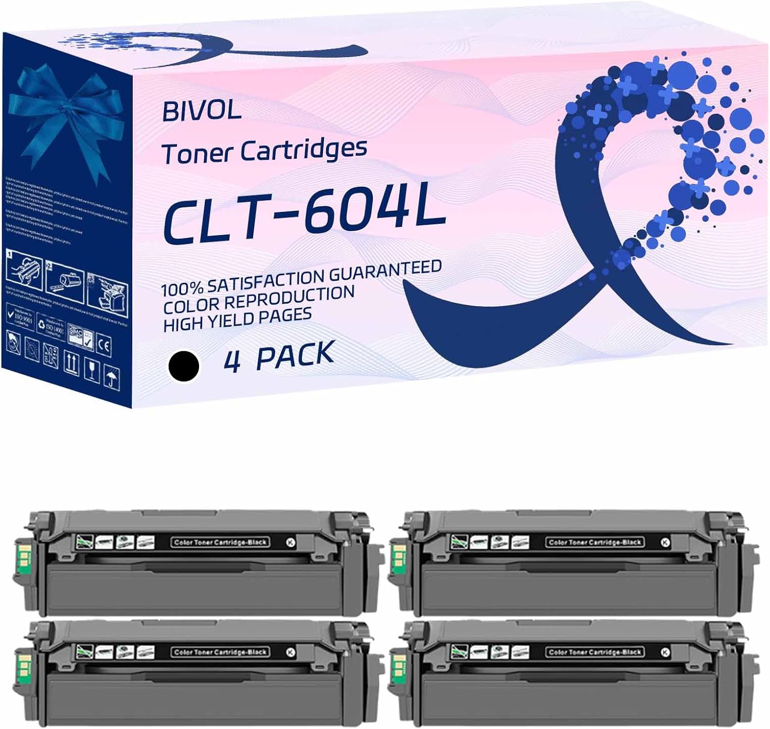 CLT-604L Toner Cartridges Compatible for Samsung ProXpress C4012ND C4062FX Printers, High Yield 16000 Pages (4 Pack Black)
