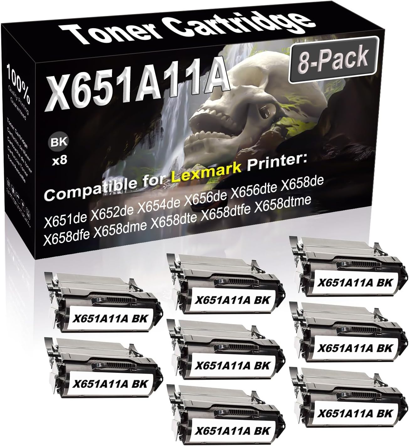 SINIYA 8-Pack (Black) Compatible X651de X652de X654de X656de X656dte X658de Laser Printer Cartridge (High Capacity) Replacement for X651A11A Printer Cartridge