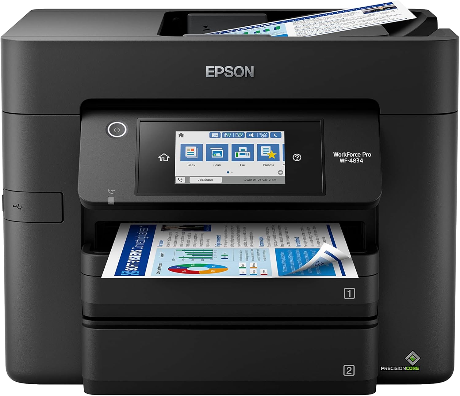 Epson Workforce Pro WF-4834 Wireless All-in-One Printer with Auto 2-Sided Print Copy, Scan and Fax, 50-Page ADF, 500-sheet Paper Capacity, 4.3' Color Touchscreen