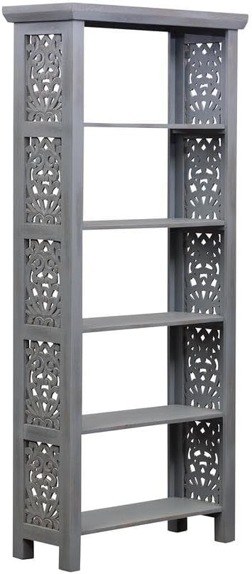 Starlight Canyon Home Gray Mango Wood Bookcase – Stylish Tall Narrow 5 Tier Bookshelf, Perfect Skinny Bookcase for Modern or Traditional Interiors