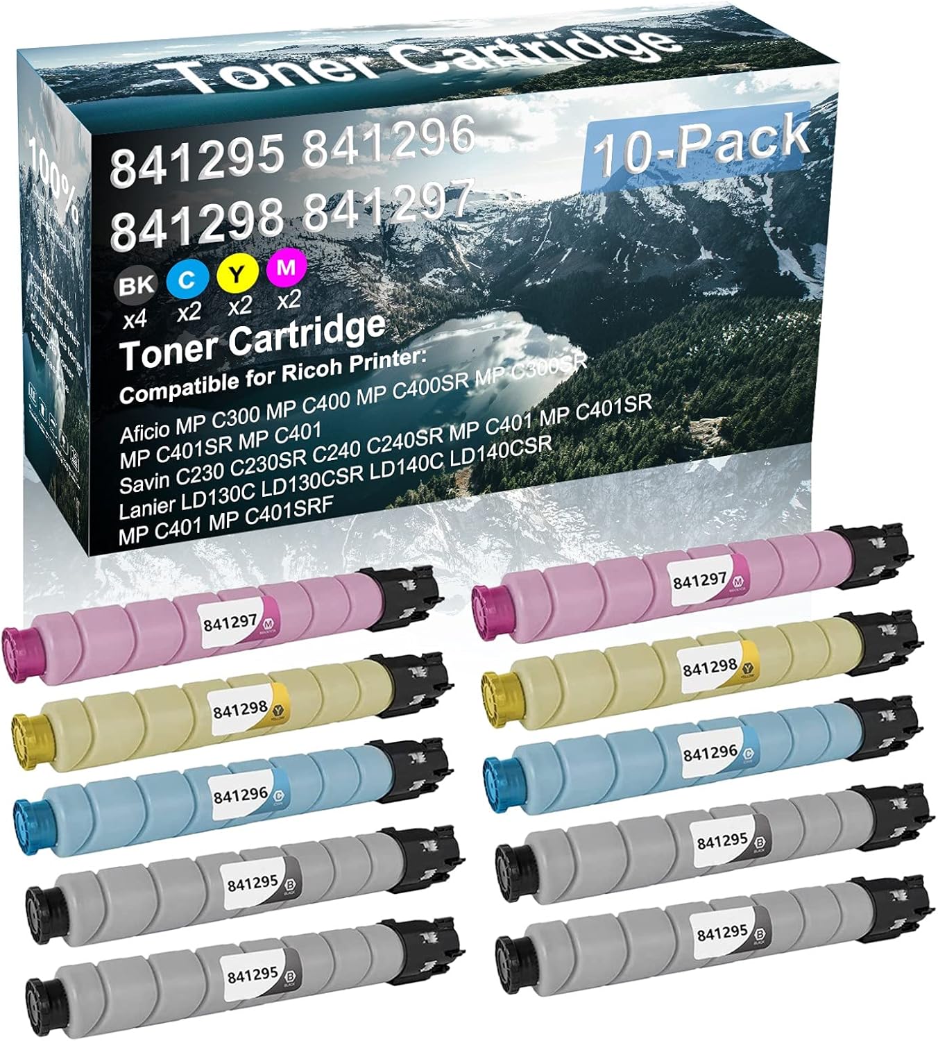 Credibility Store 10 Pack (BK+C+Y+M) Compatible (High Yield) Lanier LD130C LD130CSR LD140C LD140CSR MP C401 Printer Toner Cartridge Replacement for Ricoh 841295 841296 841298 841297 Toner Cartridge