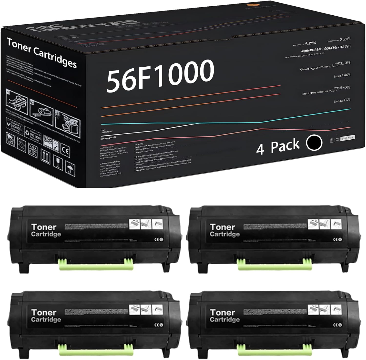 UVUMB Compatible with Lexmark 56F1000 Toner Cartridges Work for Lexmark MX421ade MX521ade MX521de MX522adhe MX622ade Printers (4 Pack Black)