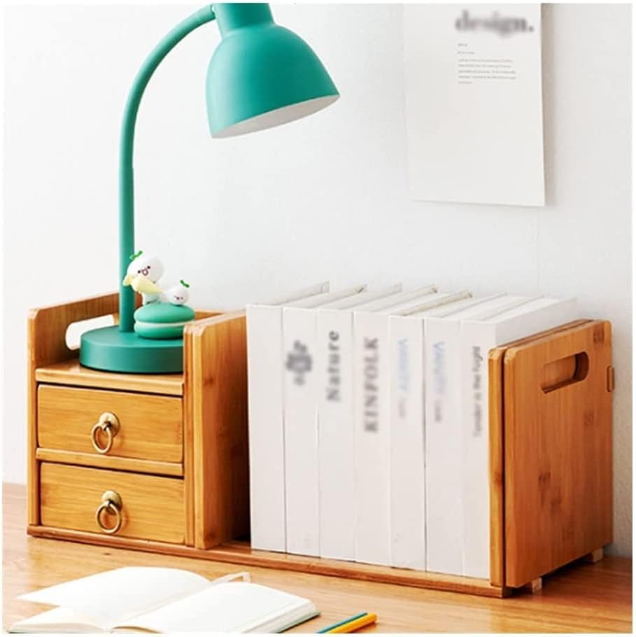 LSHAOBO Bookshelf Desktop Display Cabinet, Double Drawer Bookcase, Retractable Multifunctional Shelf for Home Office(Size:Primary Color)