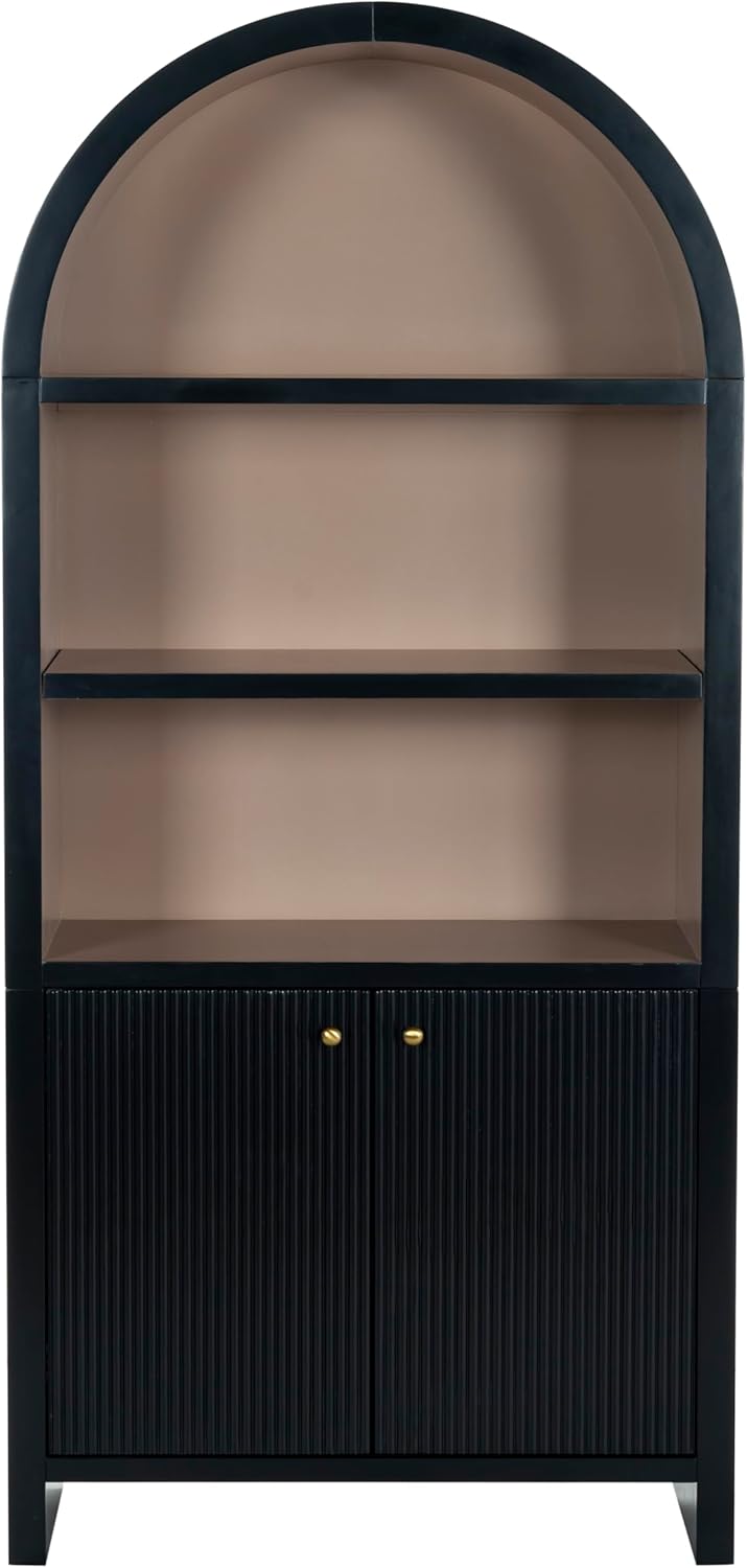 SAFAVIEH Couture Collection - Liabella Black & Natural Wood 5-Shelf Bookcase with Arched Design and Cabinet Storage, Modern Display & Organizer (SFV4234B)