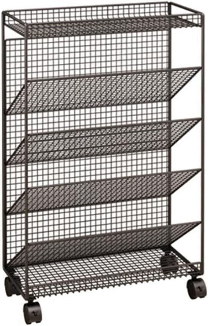 SYALEO Bookshelf Book Cart 6 Shelf Rolling Library Cart W/Lockable Wheels Modern Stylish Design Metal Bookcase for Magazines Files Album Recipe