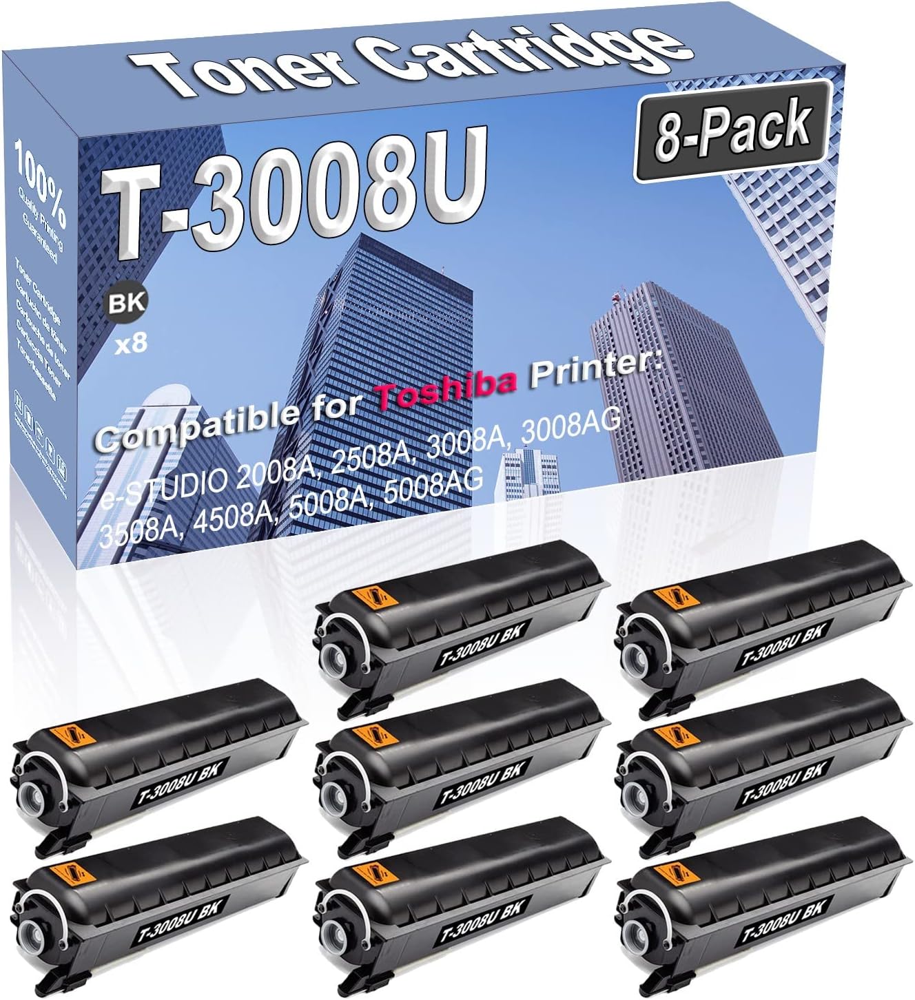 Credibility Store 8-Pack Compatible High Capacity T-3008U T3008U Printer Cartridge use for Toshiba e-Studio 2008A 2508A 3008A 3008AG 3508A 4508A 5008A 5008AG Toner Cartridge (Black)